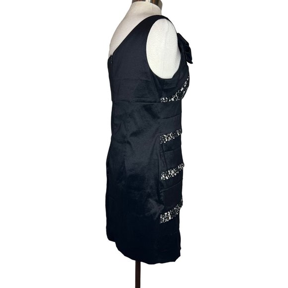 Scarlet Nite One shoulder woman’s size 14 black and cream mini party dress layer - Picture 4 of 14